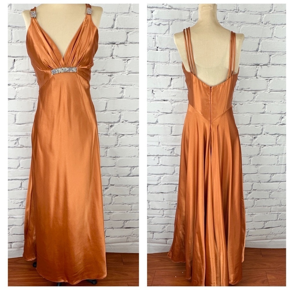 Vtg Jessica McClintock Gunne Sax Gown Dress Sz 7/8 y2k Orange Autumn Bridesmaid - Picture 1 of 14